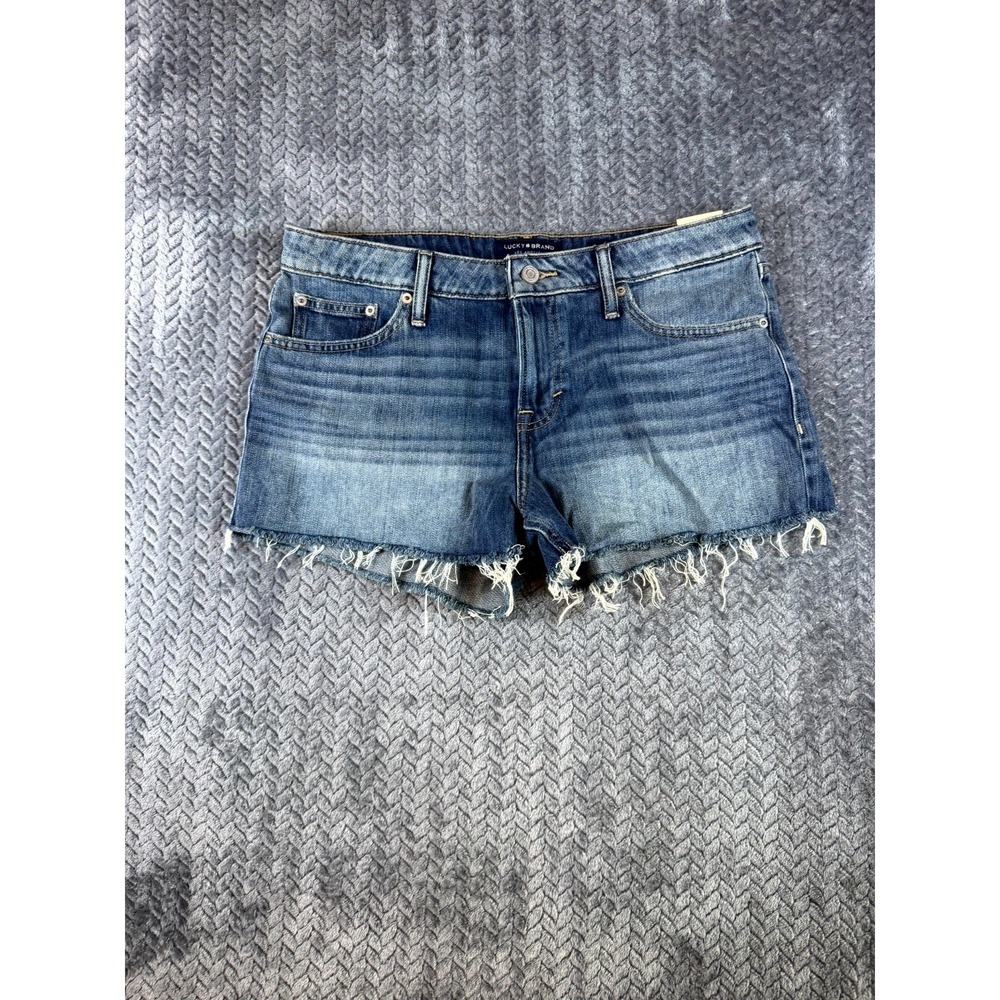 Lucky Brand The Cut Off Denim Shorts Womens 8/29 Blue Mid Rise Frayed Hem New